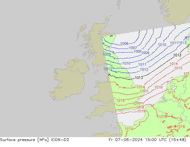 Surface pressure ICON-D2 Fr 07.06.2024 15 UTC