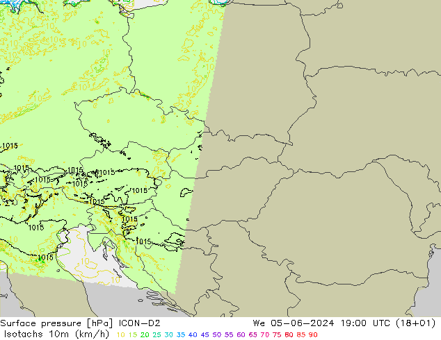 Eşrüzgar Hızları (km/sa) ICON-D2 Çar 05.06.2024 19 UTC