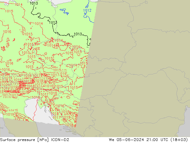 pression de l'air ICON-D2 mer 05.06.2024 21 UTC