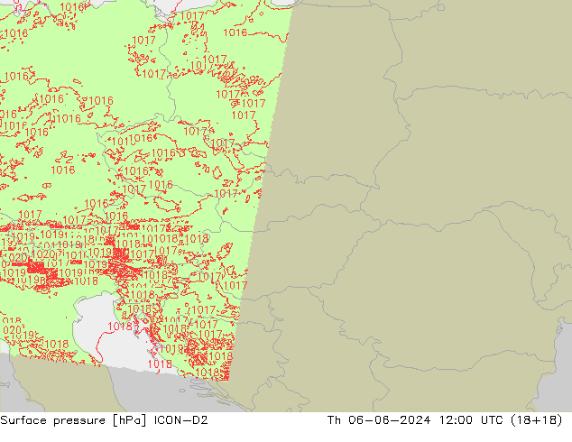 приземное давление ICON-D2 чт 06.06.2024 12 UTC