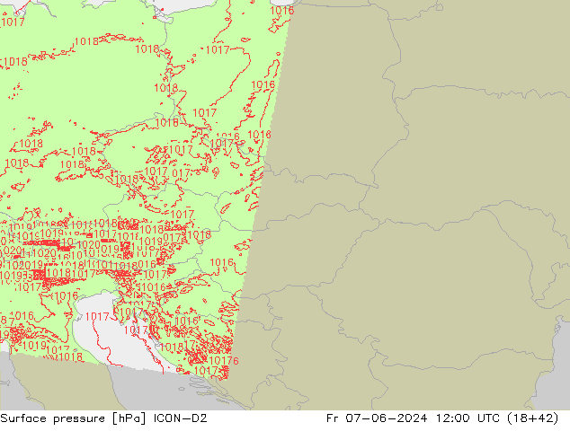 Atmosférický tlak ICON-D2 Pá 07.06.2024 12 UTC