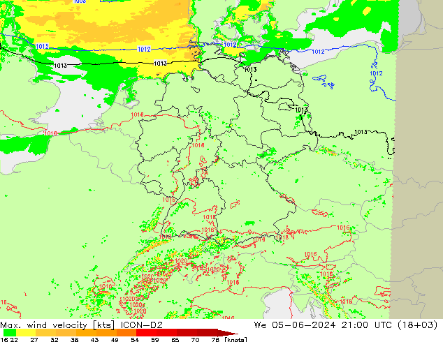 Max. wind velocity ICON-D2  05.06.2024 21 UTC