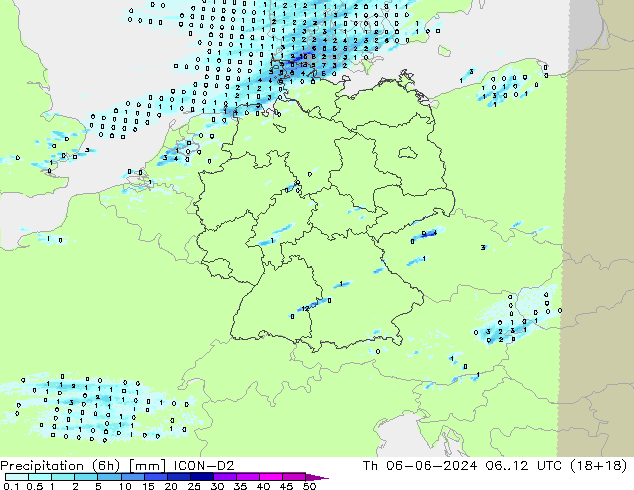 Yağış (6h) ICON-D2 Per 06.06.2024 12 UTC