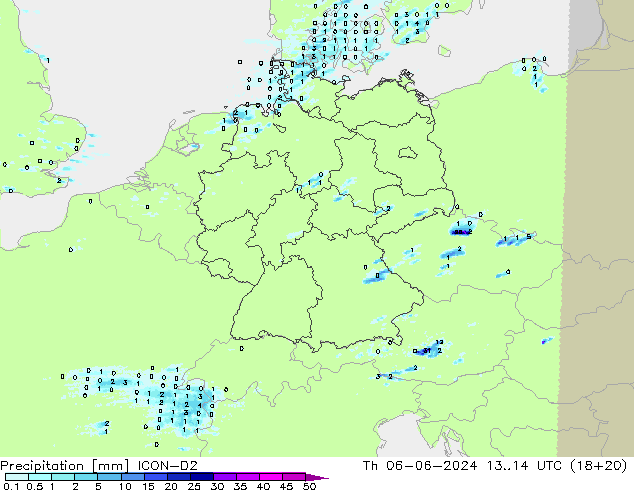 Precipitation ICON-D2 Th 06.06.2024 14 UTC