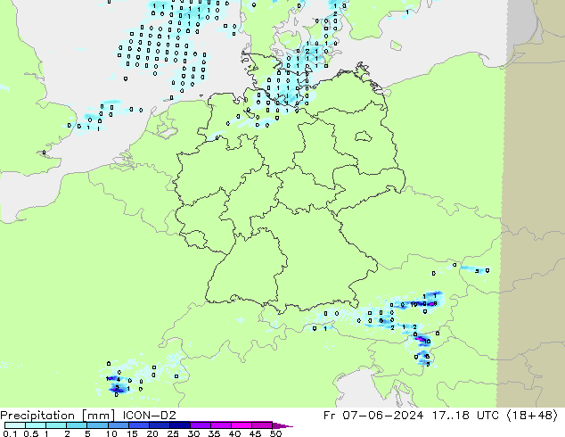 Precipitation ICON-D2 Fr 07.06.2024 18 UTC