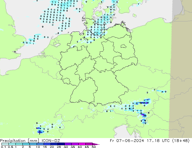 Précipitation ICON-D2 ven 07.06.2024 18 UTC