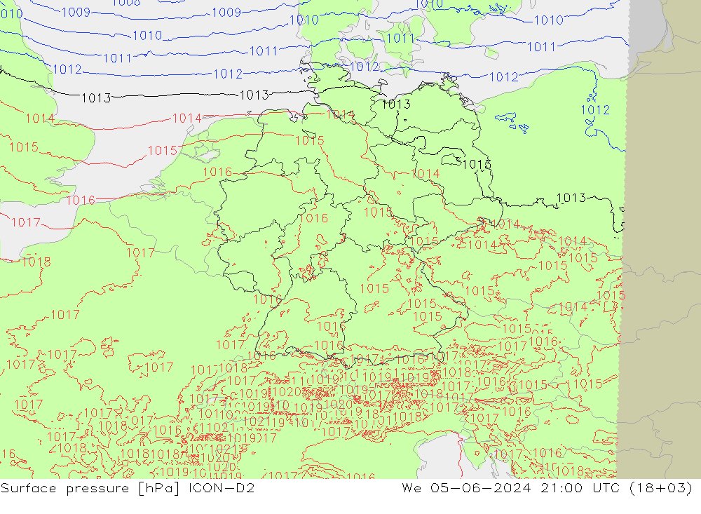 Bodendruck ICON-D2 Mi 05.06.2024 21 UTC