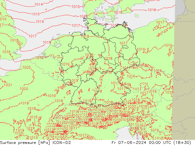 pression de l'air ICON-D2 ven 07.06.2024 00 UTC