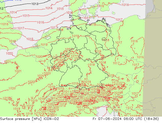 Surface pressure ICON-D2 Fr 07.06.2024 06 UTC