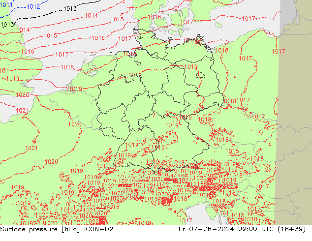 Surface pressure ICON-D2 Fr 07.06.2024 09 UTC