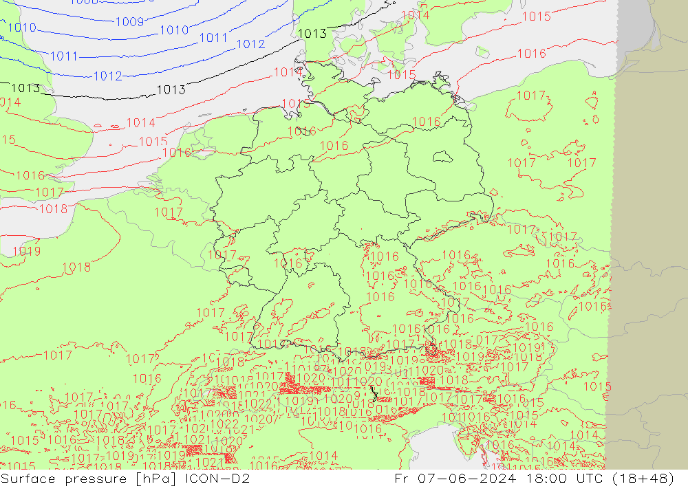 pression de l'air ICON-D2 ven 07.06.2024 18 UTC