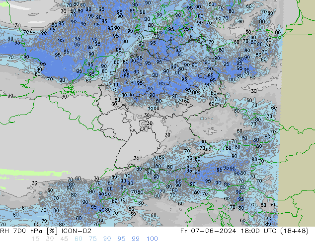 RH 700 hPa ICON-D2 Sex 07.06.2024 18 UTC