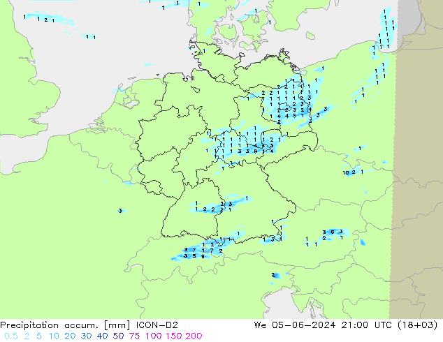 Precipitation accum. ICON-D2 We 05.06.2024 21 UTC