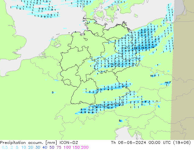 Précipitation accum. ICON-D2 jeu 06.06.2024 00 UTC