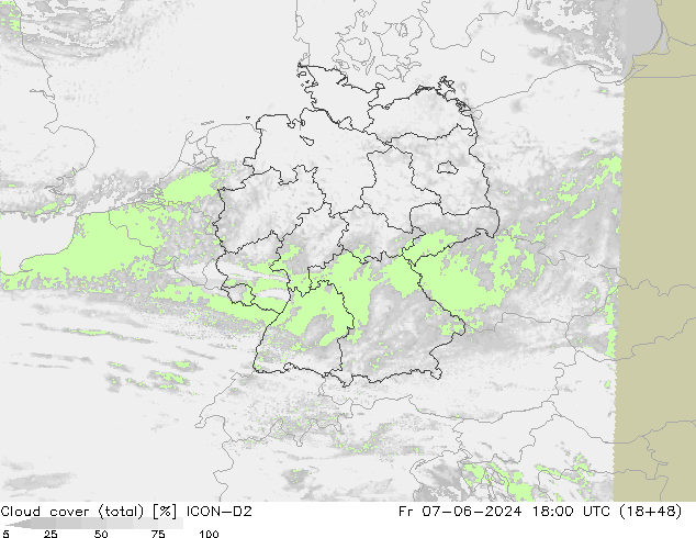 Nuages (total) ICON-D2 ven 07.06.2024 18 UTC