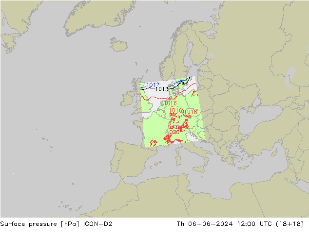 Luchtdruk (Grond) ICON-D2 do 06.06.2024 12 UTC