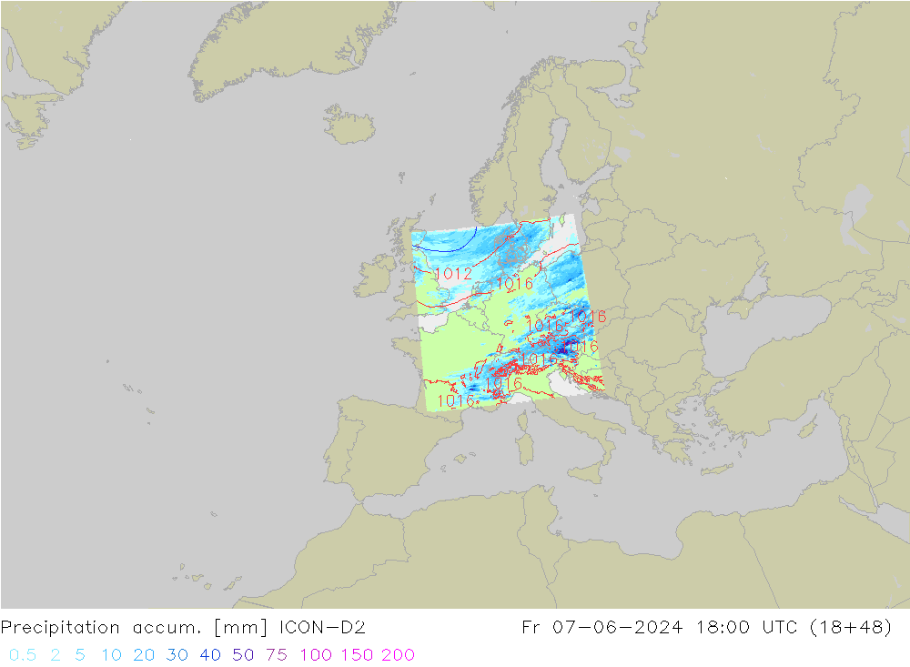 Toplam Yağış ICON-D2 Cu 07.06.2024 18 UTC