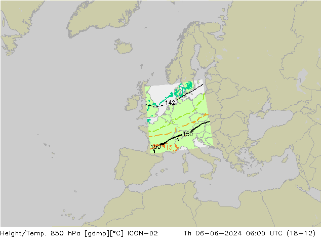 Height/Temp. 850 hPa ICON-D2  06.06.2024 06 UTC