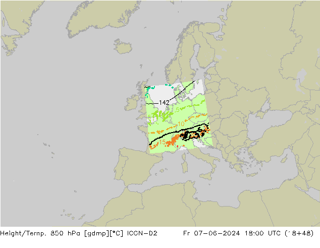 Height/Temp. 850 hPa ICON-D2 Sex 07.06.2024 18 UTC