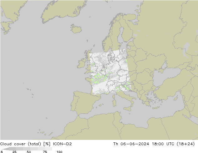 Bewolking (Totaal) ICON-D2 do 06.06.2024 18 UTC