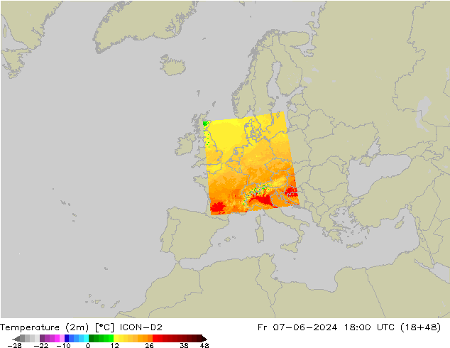 Temperaturkarte (2m) ICON-D2 Fr 07.06.2024 18 UTC