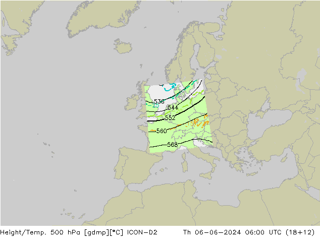 Yükseklik/Sıc. 500 hPa ICON-D2 Per 06.06.2024 06 UTC