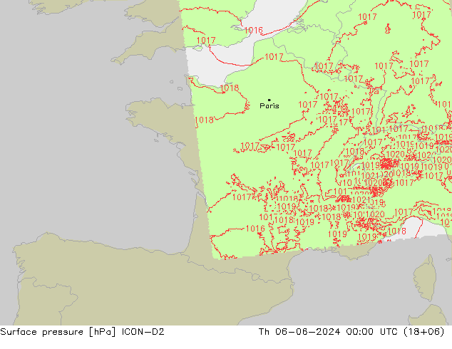 Luchtdruk (Grond) ICON-D2 do 06.06.2024 00 UTC