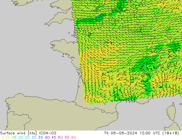 Vent 10 m ICON-D2 jeu 06.06.2024 12 UTC