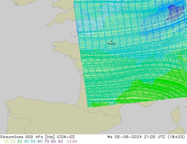 Stromlinien 500 hPa ICON-D2 Mi 05.06.2024 21 UTC