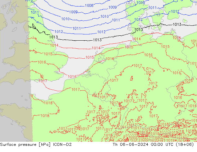 地面气压 ICON-D2 星期四 06.06.2024 00 UTC