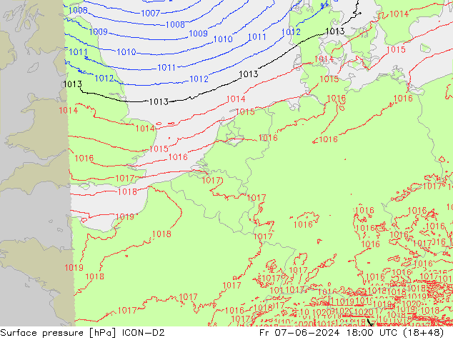 Surface pressure ICON-D2 Fr 07.06.2024 18 UTC