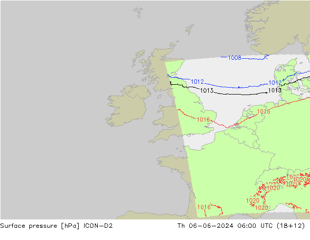 приземное давление ICON-D2 чт 06.06.2024 06 UTC