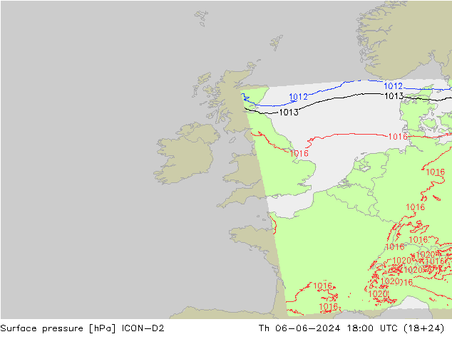 Luchtdruk (Grond) ICON-D2 do 06.06.2024 18 UTC