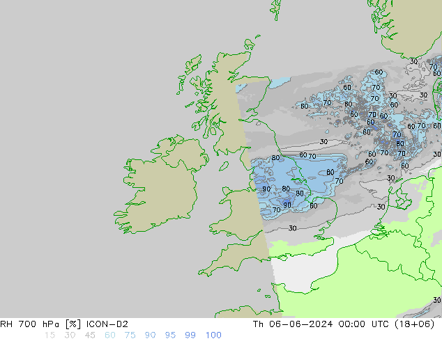 RH 700 hPa ICON-D2 Th 06.06.2024 00 UTC