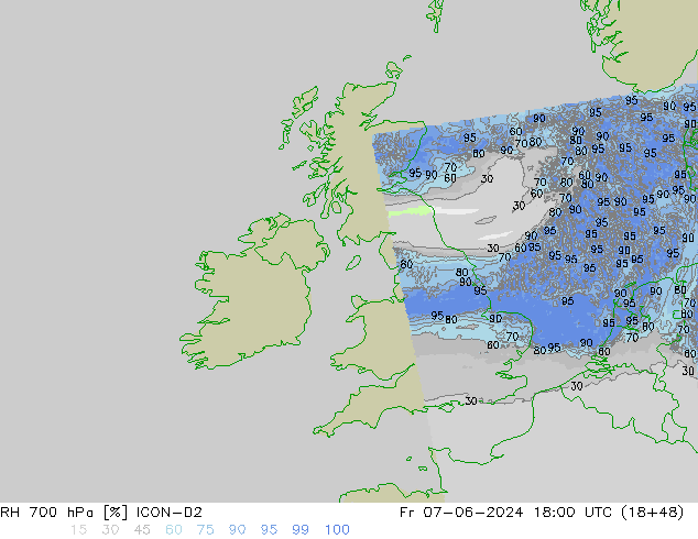 RH 700 hPa ICON-D2 Fr 07.06.2024 18 UTC