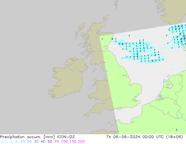 Precipitation accum. ICON-D2 Th 06.06.2024 00 UTC