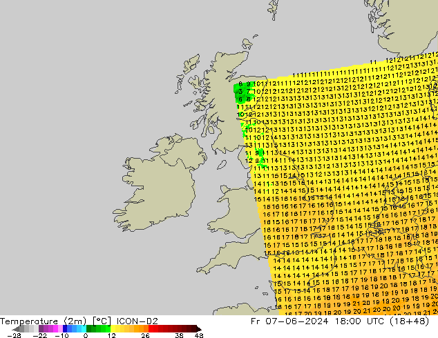 Temperature (2m) ICON-D2 Fr 07.06.2024 18 UTC