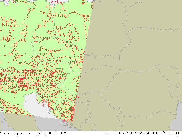 pressão do solo ICON-D2 Qui 06.06.2024 21 UTC