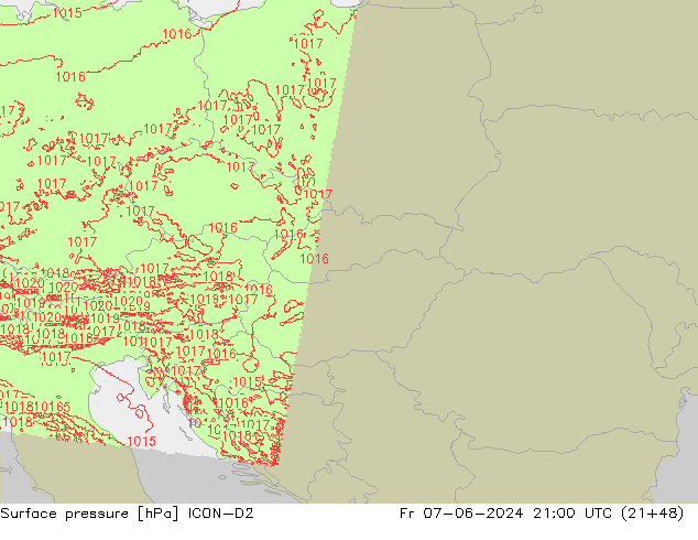 ciśnienie ICON-D2 pt. 07.06.2024 21 UTC