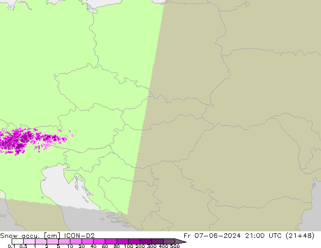 Snow accu. ICON-D2 Fr 07.06.2024 21 UTC