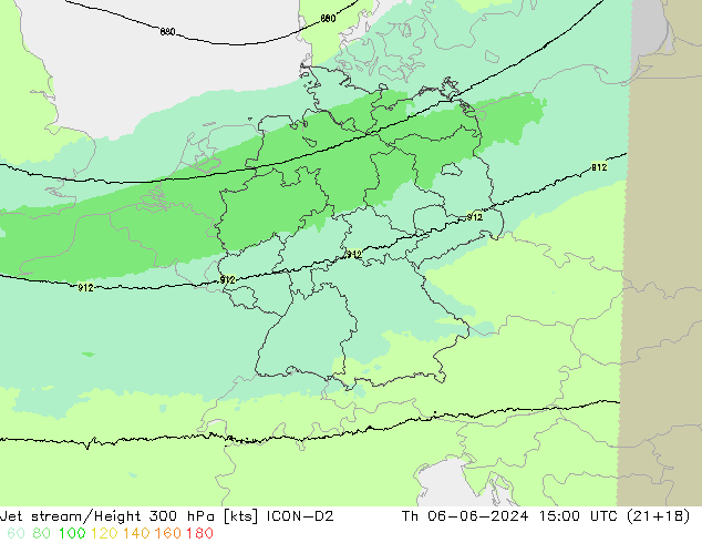 Jet stream ICON-D2 Qui 06.06.2024 15 UTC