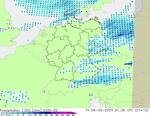 Precipitation (12h) ICON-D2 Th 06.06.2024 09 UTC