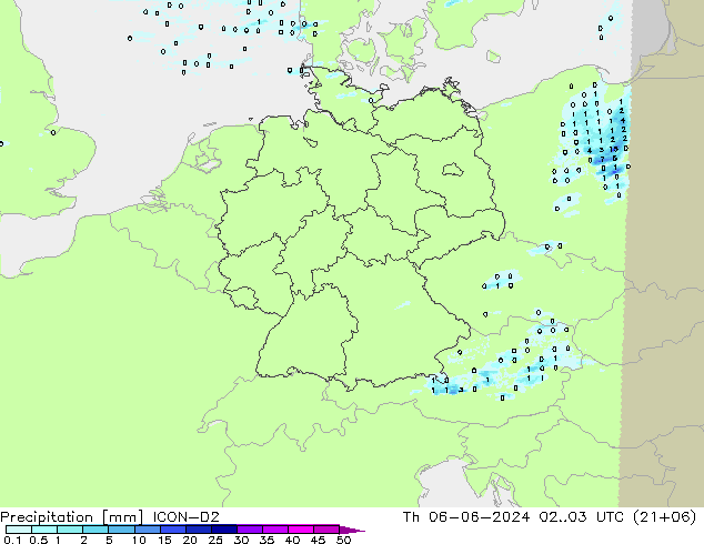 Precipitación ICON-D2 jue 06.06.2024 03 UTC