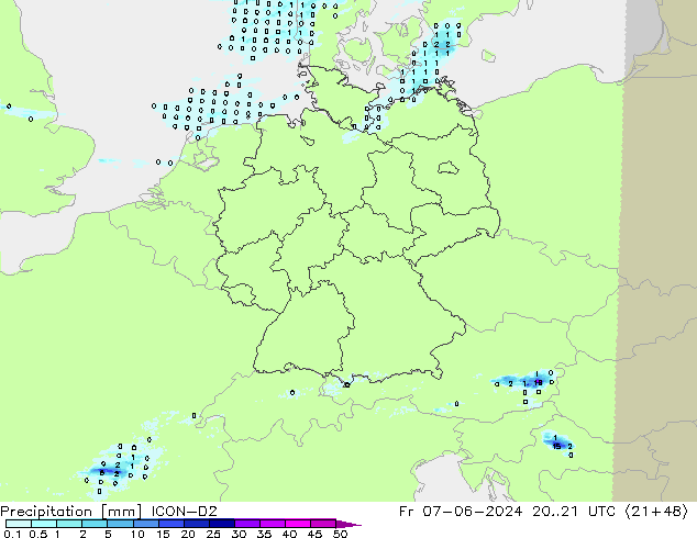 Precipitación ICON-D2 vie 07.06.2024 21 UTC