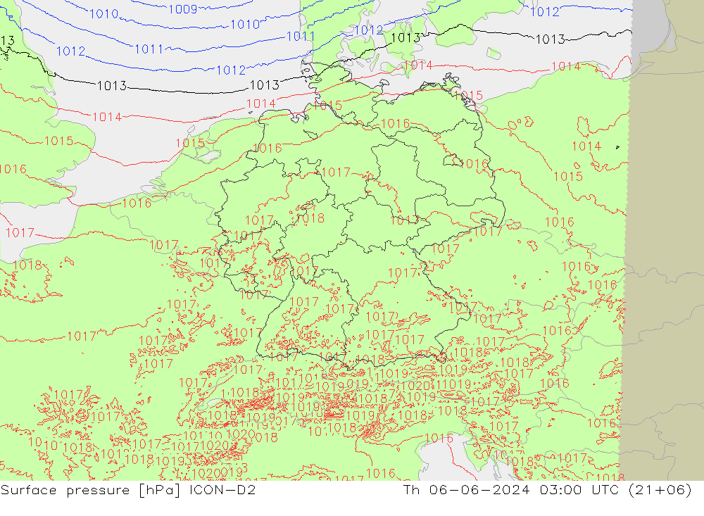 Bodendruck ICON-D2 Do 06.06.2024 03 UTC