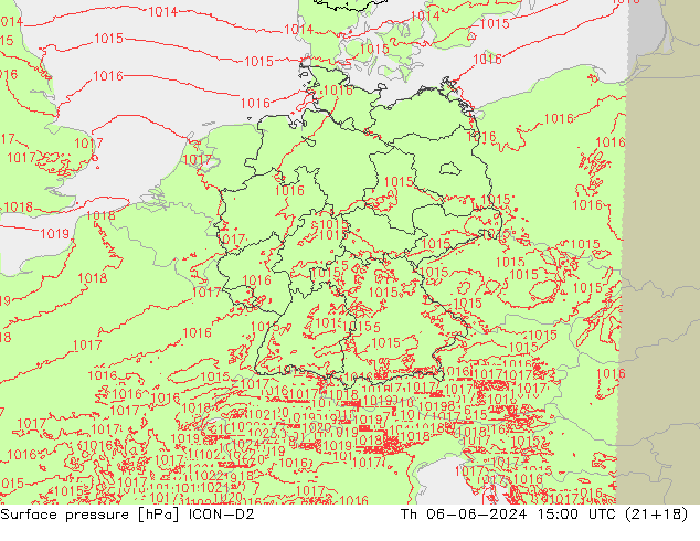 Luchtdruk (Grond) ICON-D2 do 06.06.2024 15 UTC