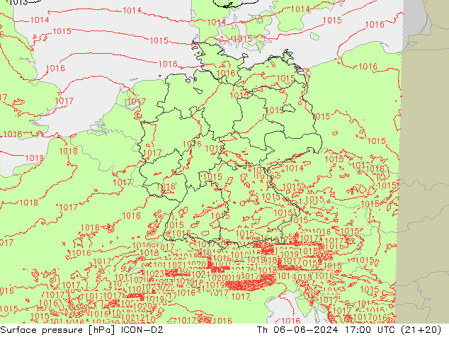 pression de l'air ICON-D2 jeu 06.06.2024 17 UTC