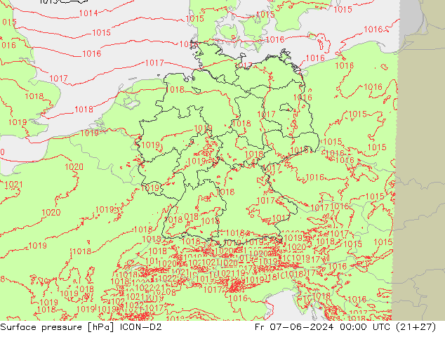 Surface pressure ICON-D2 Fr 07.06.2024 00 UTC