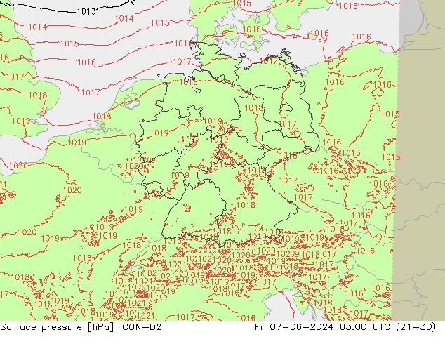 pression de l'air ICON-D2 ven 07.06.2024 03 UTC