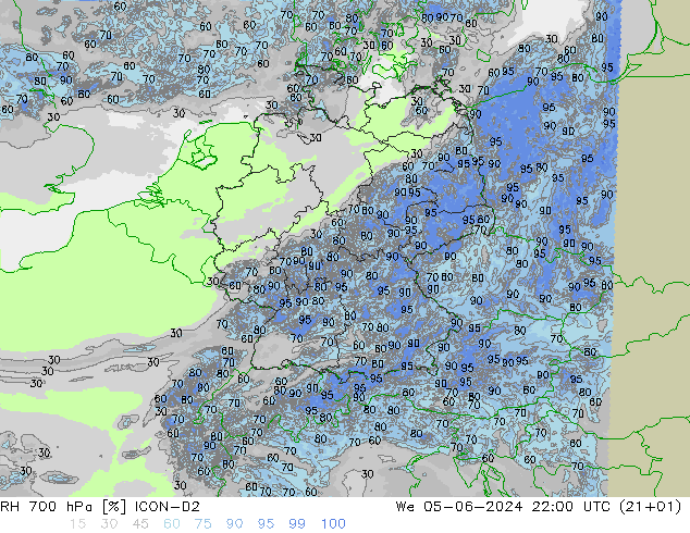 RH 700 hPa ICON-D2 We 05.06.2024 22 UTC